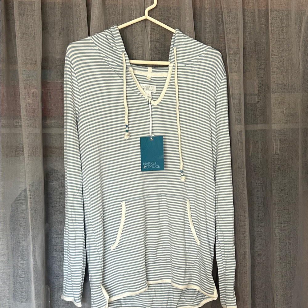Market & Spruce Gray and White Striped Hoodie